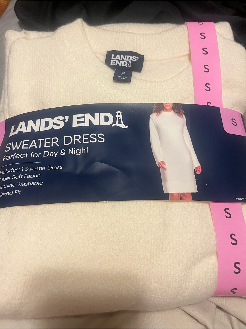 Lands' End Cream Sweater Dress - Crew Neck
